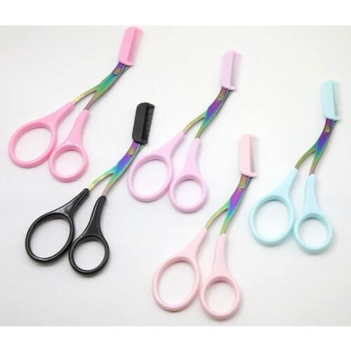 Stainless Steel Eyebrow Trimmer Scissors With Comb Removable Eyelash Hair Scissors Clips Shaping Eyebrow Razor Color Titanium
