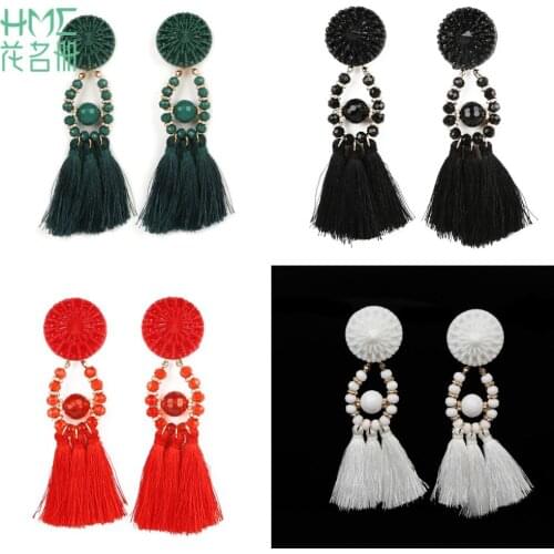 2017 New Fashion Vintage Long Tassel Earring Round Crystal Beads Drop Pendant Earring Fashion Jewelry for Women