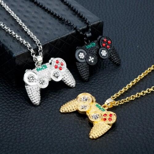 Alloy Game Controller Necklace Men Women Hip Hop Jewelry Rhinestones Snake Chain Charm Pendant Neckalces