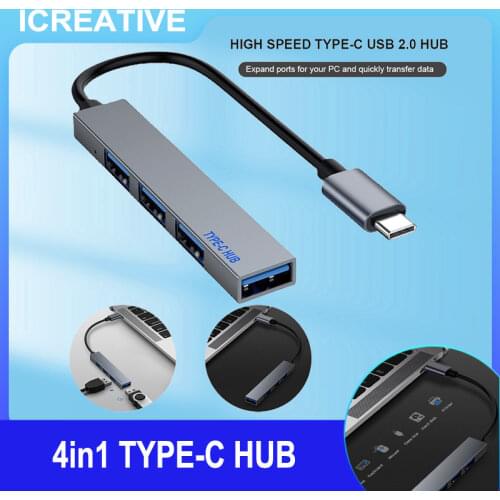 ICREATIVE 4 Port USB C Hub Type-C to USB 2.0 Splitter Converter OTG Adapter Cable for Laptop Notebook Macbook Pro Desktop PC