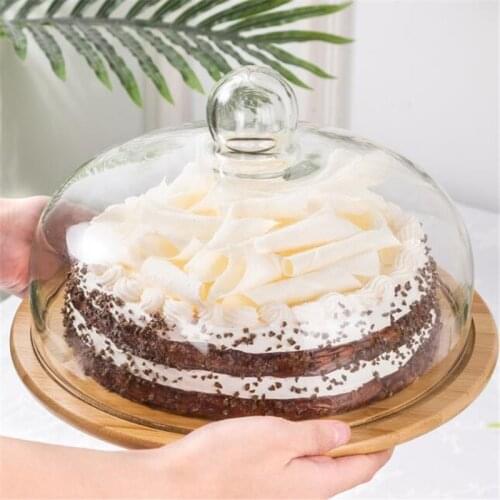Dessert Table Display Stand Wood Glass Cover Mini Japanese Style Hotel Cake Tray