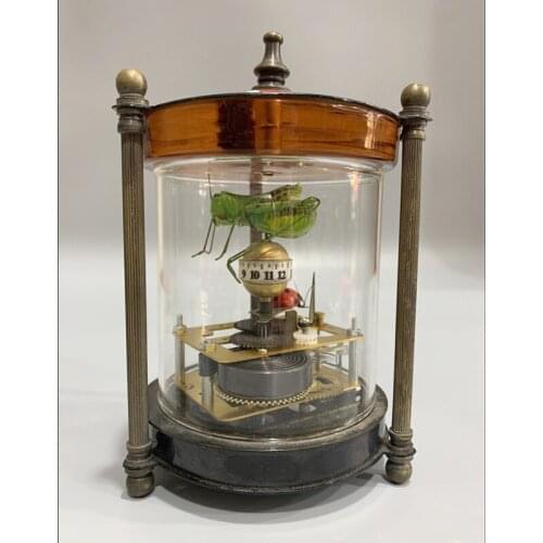 Elaborate Chinese collection home decorative copper Katydid ladybug old Cloisonne mechanical clock (cloisonnes color random)