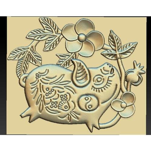 Pig Bas Relief STL Model for CNC Router Aspire Artcam 3D Printer Carving Engraver