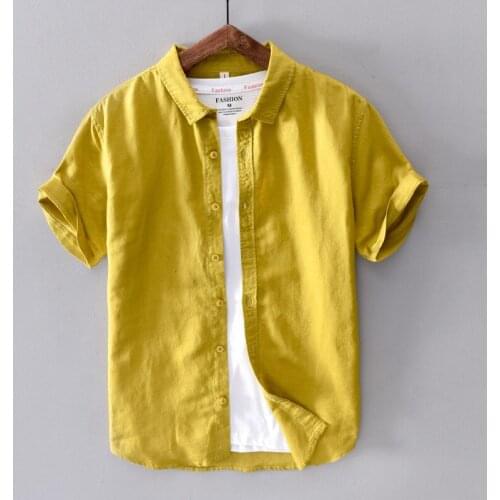 Summer Short Sleeve Shirt Men Cotton Linen Breathable Shirt For Men Japanese Style Harajuku Shirt Soft Men Tops Korean Clothes