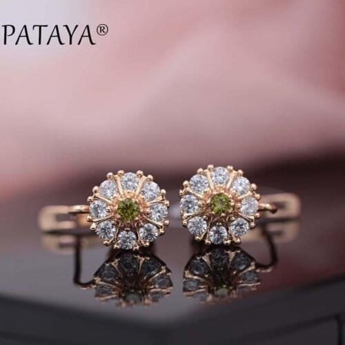 PATAYA New Lotus Drop Earrings 585 Rose Gold Green Natural Zircon Earrings Women White Wedding Jewelry Bridal Blue Drop Earrings