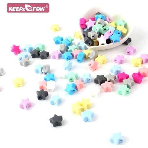 Keep&Grow 50pcs Sillicone Beads Baby Teether Chew Product Baby Teething Nipple Chains Shape For Star Baby Molars Teethers Tools