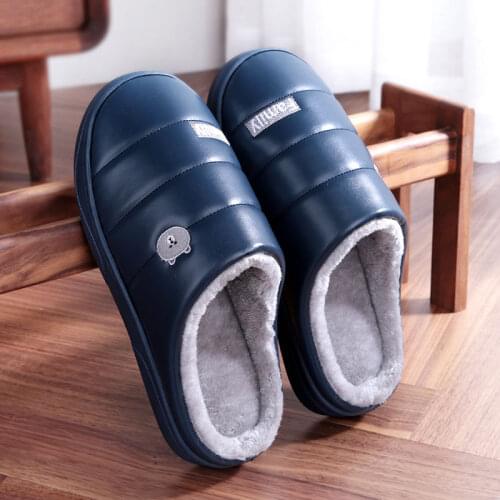 Waterproof Mens Cotton Slippers Winter Warm Unisex Home Slippers Non-slip Wool Mens Winter Slippers