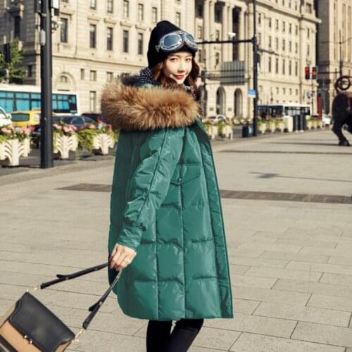 Women new style hooded duck down jacket with fur collar female loose fashion Korean style coat popular winter long jackets