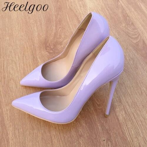 Heelgoo Glossy Light Purple Women Elegant Stuletto Pumps Ladies Wedding Bridesmaid Shoes 3" 4" 5" High Heels Size 33 43 44 45"