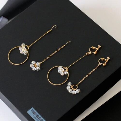 LATS 2020 New Tassel Crystal Earrings Dazzling Flowers Asymmetric Earrings for Women Hoop Earings Fashion Jewelry