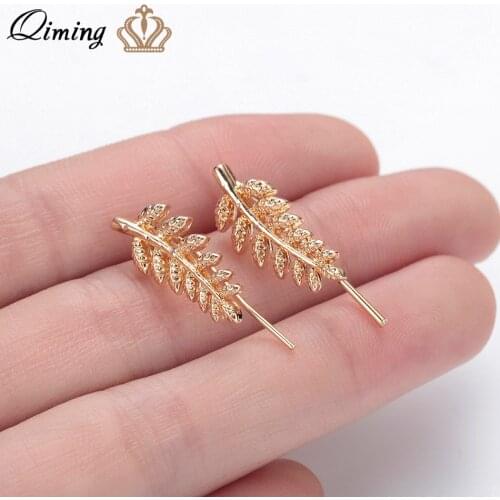 QIMING Ear Climbers Leaf Earrings For Women fashion Gold Elegant Statement Jewelry Delicate Stainless Steel Earrings Gift