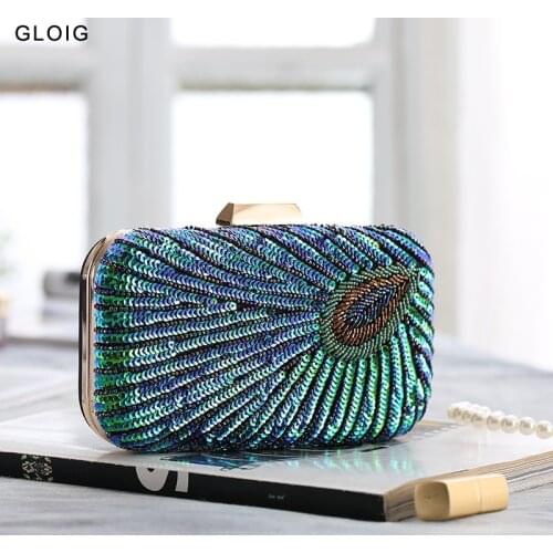 Green Color Sequined Women Handbags Plastic Vintage Ladies Dress Evening Bags Small Handmade Female Design Purse