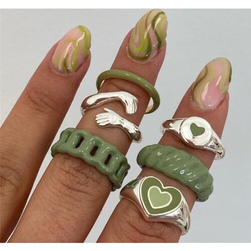 FNIO 2021 New Ins Creative Cute Colorful Ring Vintage Drop Oil Heart Finger Rings For Women Girls Fashion Jewelry