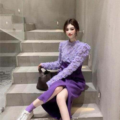 Girls Dress Korean Ladylike Sweet Spring Autumn Full Pullover O-Neck Elastic Waist 2 Pic Set for Teenage Girls Small Fresh