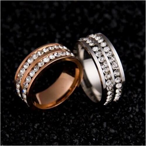 Gold Silver Crystal Rings Female Stainless Steel Wedding Engagement Charm Rings For Women Fashion Jewelry Size7-10 Free shopping
