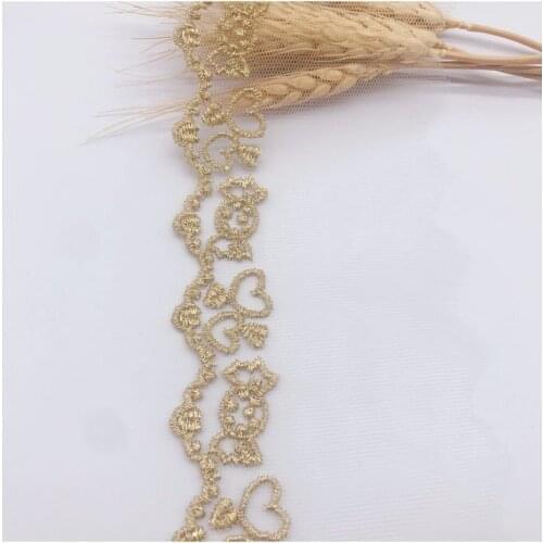 1Yards Embroidery Laces Gold Trimmings 7.4cm Applique Gold Lace Trims Sewing Collar Clothes Lace Party Dress encaje puntilla T19