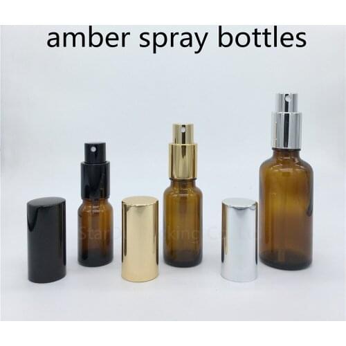 10ml 15ml 20ml 30ml 50ml 100ml amber glass bottle with Perfume aluminum sprayer, Essential Oil Spray Glass Bottles 200pcs