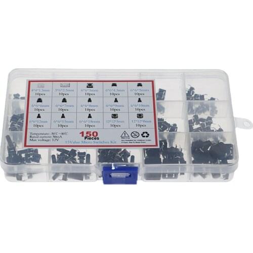 150pcs boxed 15 kinds of tact switch 4 foot micro switch induction cooker panel key switch button small switch