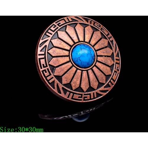 30MM Lot 10pcs Antique Copper Sun Flower Turquoise Metal Conchos Button For Bag Belt Leathercraft Saddles Bridle Decoration
