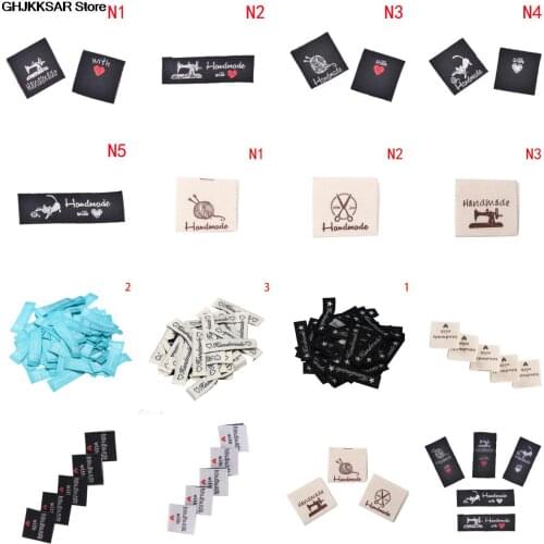 50pcs 17styles Handmade With Love Clothing Labels Embossed Tags DIY Flag Labels For Garment Stitching Accessories