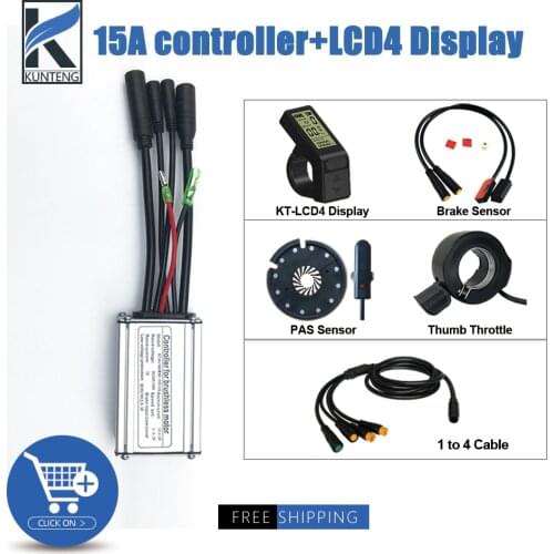 Electric Bicycle 36V48V 15A 250W 350W 6 Mosfets KT Square Wave Ebike Controller All Waterproof Plug With Ebike Accessorices