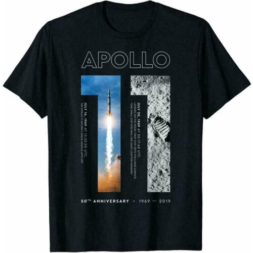 Apollo 11 50th Anniversary Moon Landing Black T-Shirt Armstrong Aldrin S-6XL