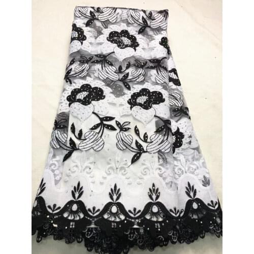 White and black african lace fabric 2020 high quality embroidery tulle mesh lace fabric 5Yards