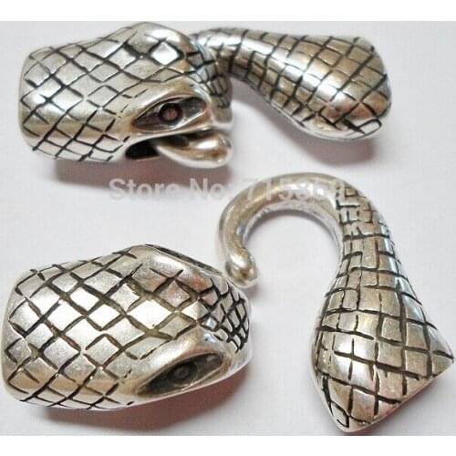 Free Ship 10 Sets Snake Head Clasp, Antique Silver for Licorice Leather Bracelet Clasp