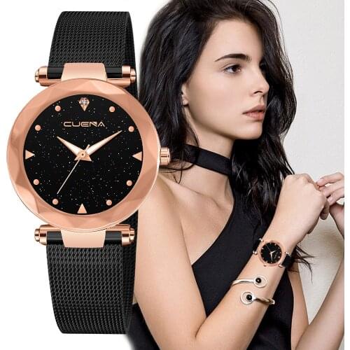 NEW Black starry sky Women Watches Hot Luxury Bracelet Rhinestones Quartz Ladies Watch Thin Steel Female Clock relogio feminino