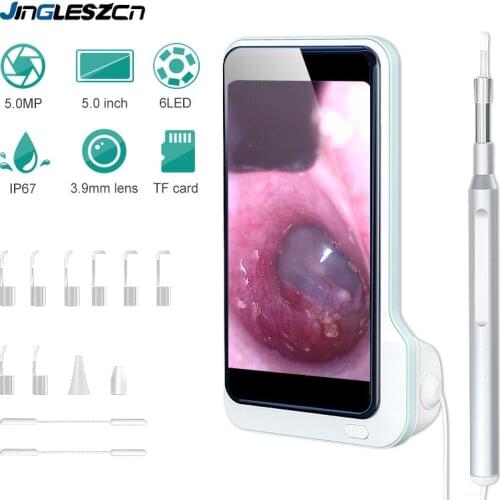 LCD Digital Otoscope Ear Camera with 5 Inch 1080P HD Screen Ear Scope Otoscopes 3.9mm Inspection Endoscope Ear Wax Removal Tool