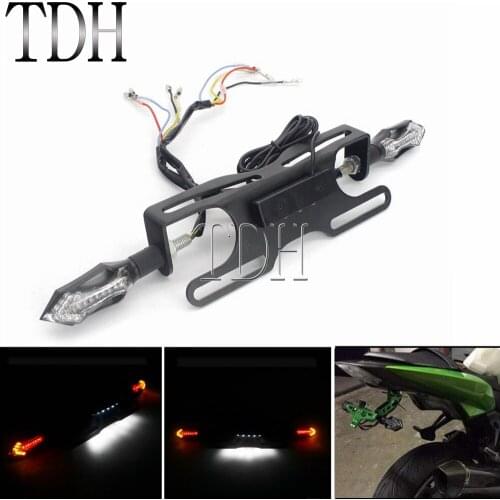 For Honda Kawasaki Honda Suzuki 2pcs License Plate Bracket w/ Turn Signal Indicator Amber Light Taillight Brake Stop Lamp