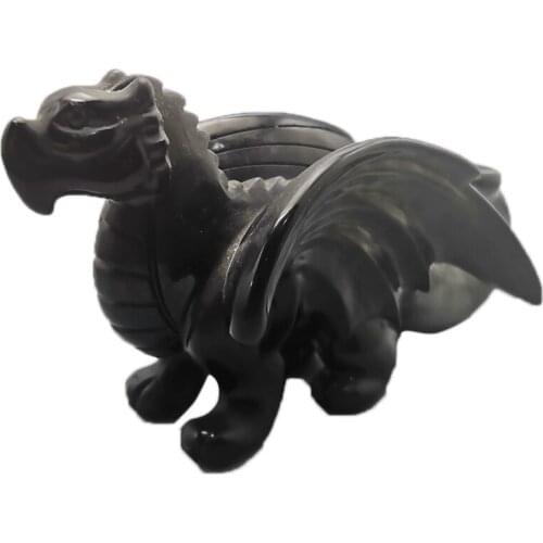 Natural Obsidian Flying Dragon Figurine Hand Carved Quartz Crystal Magic Dragon Statue Healing Crystal Stone Crafts Home Decora