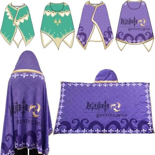 Game Genshin Impact Cospaly Costume Cloak Blanket Keqing Barbatos Flannel Warm Easy Wear Coat Cape Hoodies