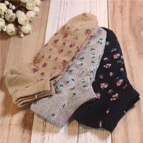 3-pairs Pack Japan Mori Girl Style Floral Low Cut Ankle Socks