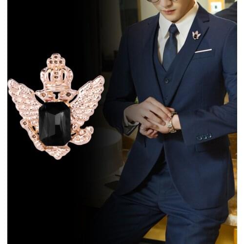 Korean New Retro Animal Crystal Brooch Metal Eagle Wings Badge Lapel Pin Suit Shirt Collar Men and Women Clothing & Accessories