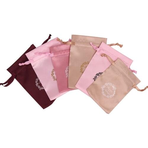 100pcs CBRL small Satin drawstring pouches jewelry gift storage and packaging bags custom logo necklace jewelry bag