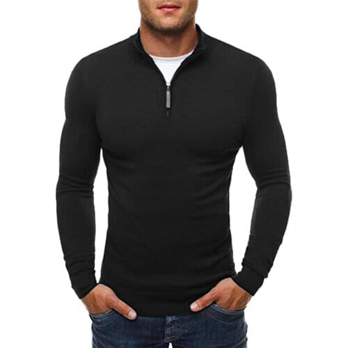 Mens Autumn Sweater Pullover Casual Solid Stand Collar Sweaters Dress Slim Zipper Knitwear Thin Male Knitted Pullover Sweaters