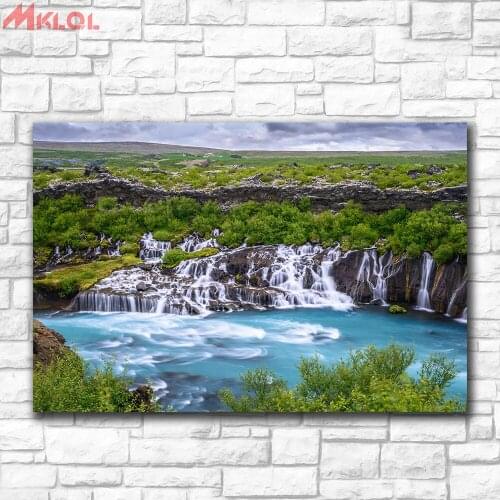 Wxkoil Wall Art Hraunfossar Again Photo Art For Living Room Home Decor Oil Painting On Canvas Wall Painting No Frame