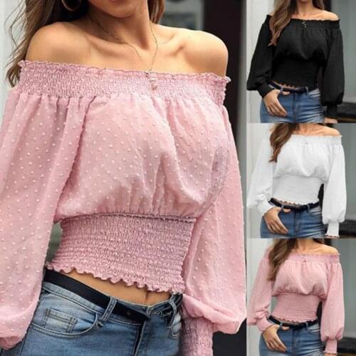 2020 New Women Blouse Off Shoulder Long Sleeve Shirts Fashion Elegant Shirts Casual Loose Blouses Tops femenina blusa
