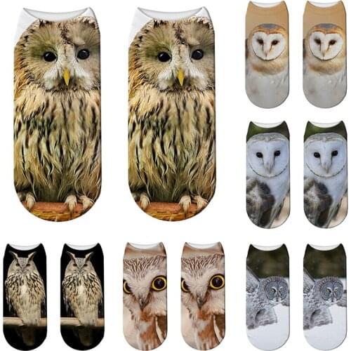 New Animal Socks 3D Owl Funny Women Cotton Socks High Quality Sports Elastic Low Ankle Socks Unisex Summer Crew Socks носки