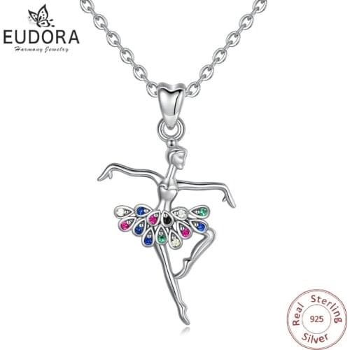 EUDORA Genuine 925 Sterling Silver Ballet Dancing Girl Pendants Necklaces Gorgeous Jewelry for Girlfriend Christmas Gifts D374