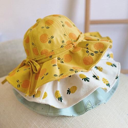 Cute Summer Baby Girl Bucket Hat Print Outdoor Bowknot Kids Girl Sun Hat Children Intant Toddler Panama Beach Cap