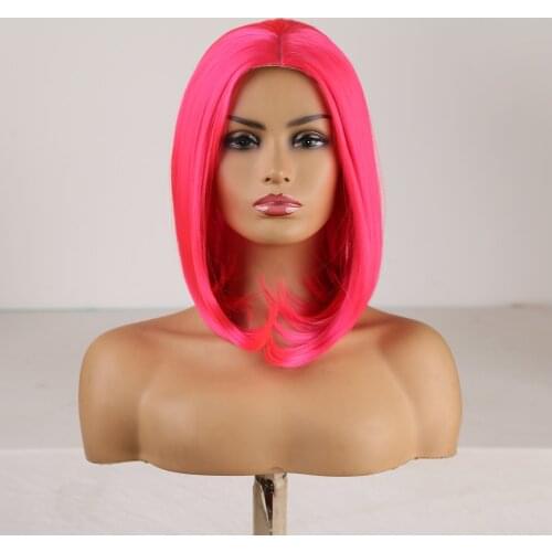 Machine Made Short Bob Wig Rose Pink Color Syntnetic Bob Wigs for Women Heat Resistant Fiber Hair Bob Wig