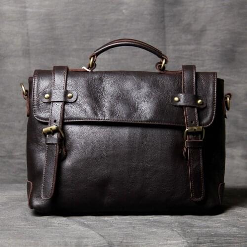 Genuine Leather Men Bag Casual Business Man Shoulder Crossbody Bags Cowhide Large Capacity Top Layer Leather Briefcase Bag