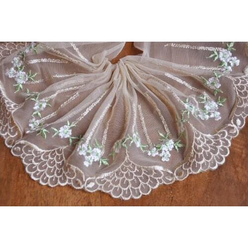 2Meters Green Flower Champagne Mesh Embroidered Tulle Lace Trim Dolls Dress Bra Underwear DIY Sewing Laces Fabric