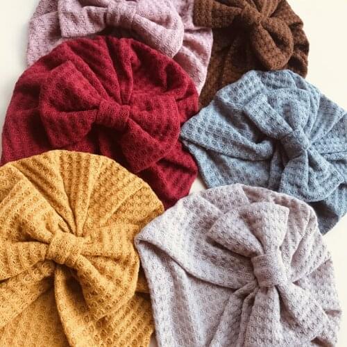 18pc/lot Baby Cap Waffle Knit Knot Bow Babes Caps Hat Turban Head scarf for Girl Elastic Caps for Girls Baby Infant Beanie Caps