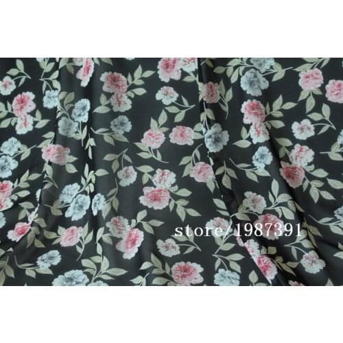 150cm width chiffon fabric small flowers pattern black background can see through for skirt suit-dress headband CH-7719