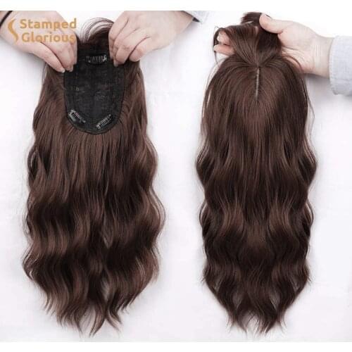 Lativ Synthetic Chocolate Brown Wavy Hair Topper with Thinning Hair with Bangs Wavy Hair Extension Heat Resistant