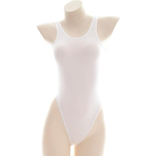 One piece swimsuit women swimwear monokini sexy bikini Ice silk Solid color Vest Ultra thin Transparent Japanese student spa