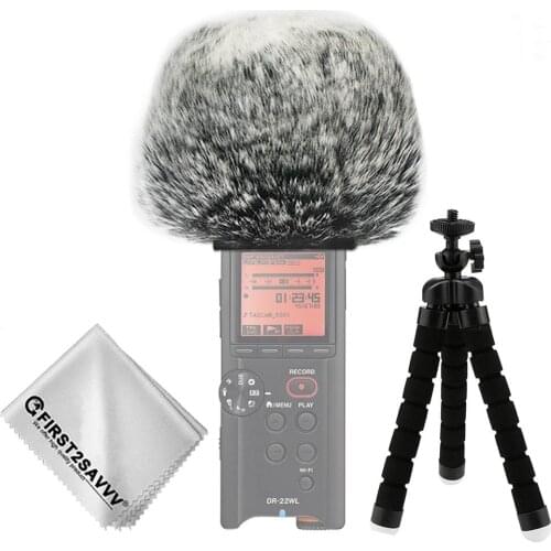 Outdoor Portable Digital Recorders Furry Microphone Mic Windscreen Wind Muff for Tascam DR-22WL DR22 WL DR07 DR 07 + mini tripod